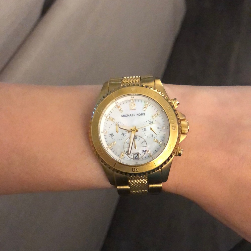 Michael Kors mother of pearl gold watch